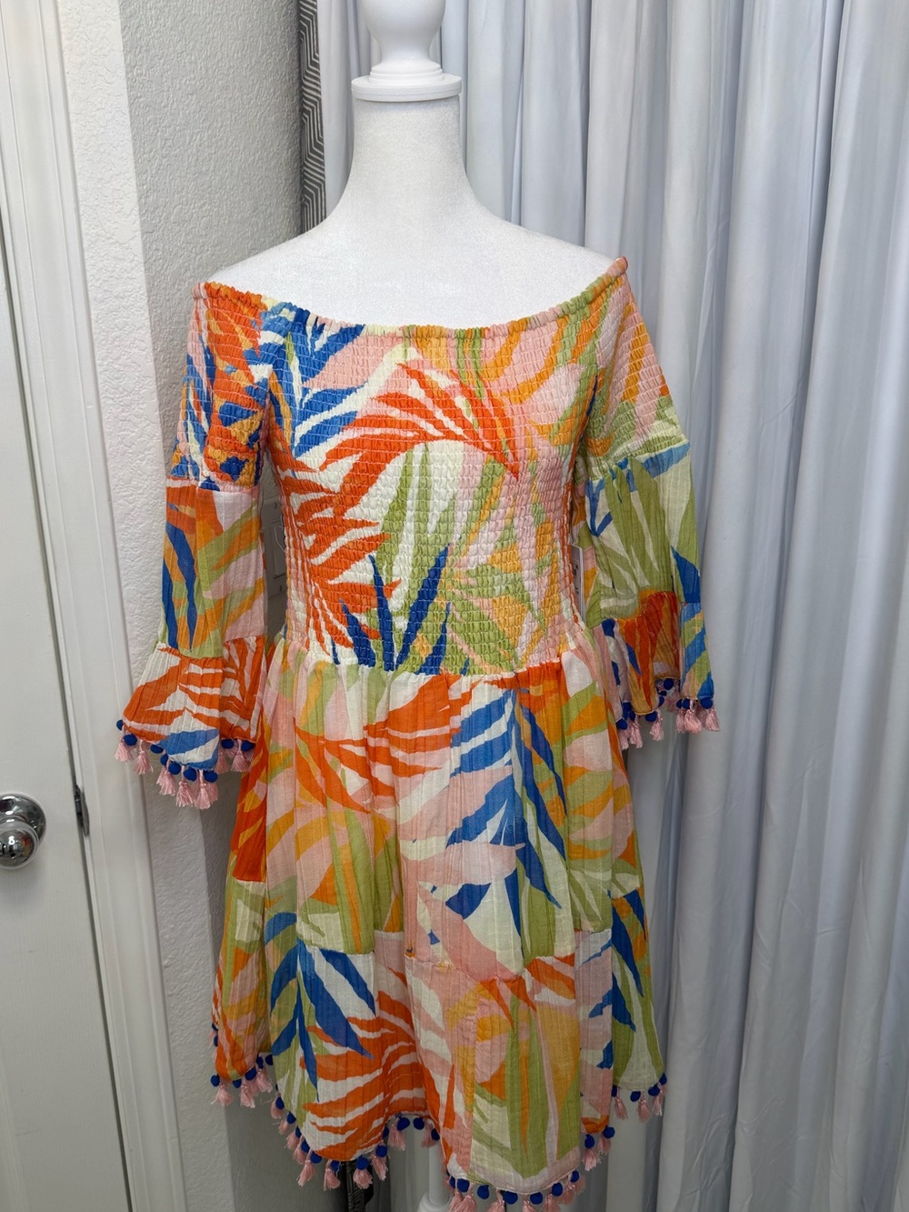 New with tags! ✨ GUESS Charlotte Off-Shoulder Mini Sun Dress in "Havana Print."